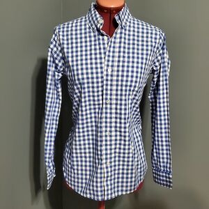 Lands' End Blue and White Gingham LS Button Down Shirt Plaid Girl's Size XL